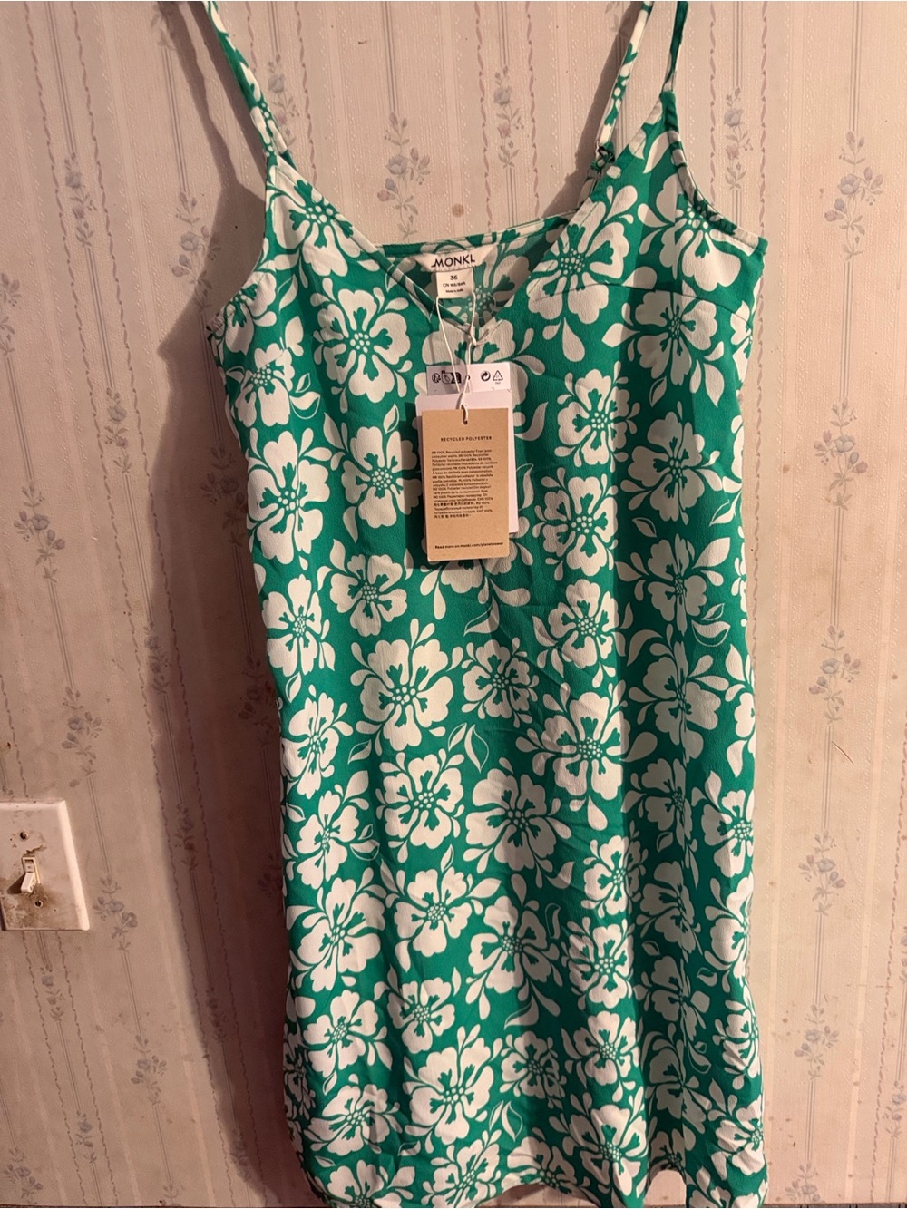 Monkl size 36 ( U.S. 4) green floral dress